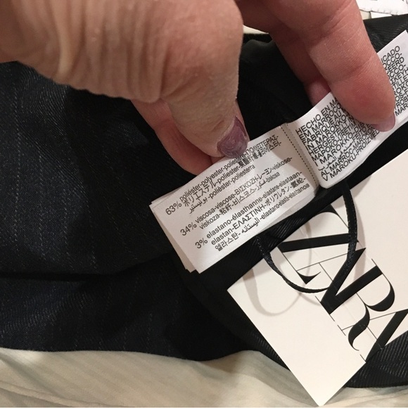 ZARA pants Striped Large Womens Trouser Navy Hi Waist ZW Collection 4042/259 New - Picture 12 of 16